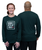 Two people modeling a dark long-sleeve shirt; the front has the text Kickin It With My Squad in white print with a small red heart.