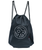 Black drawstring backpack with mesh side panels and a large white 9R logo printed on the front center.