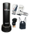 Kickboxing starter set including a standing punching bag, white and black gloves, hand wraps, and a drawstring bag, all branded with I Love Kickboxing logos.