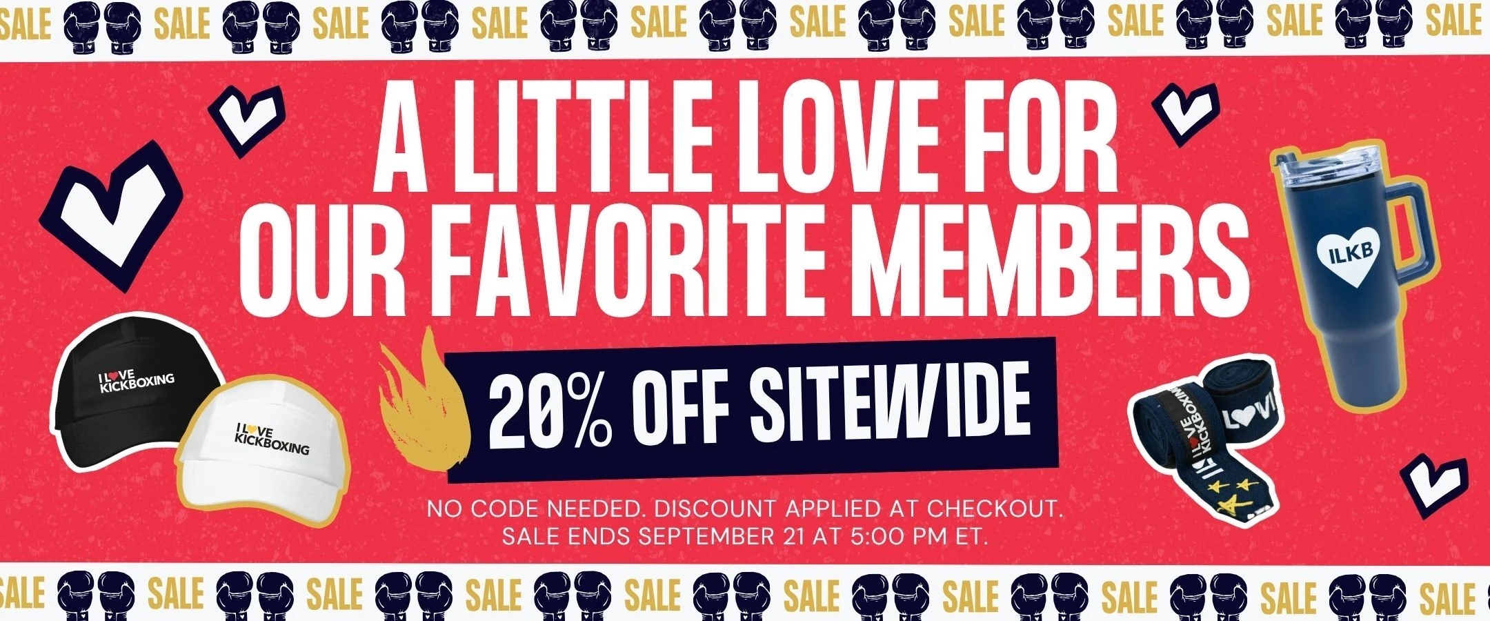 Promotional graphic that reads a little love for our favorite members, 20% off site wide. No code needed. Discount applied at checkout.