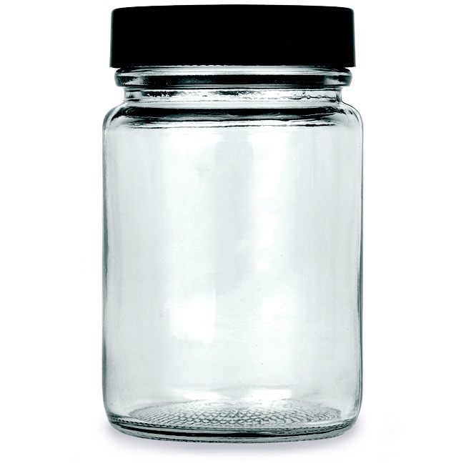 High quality Australian Made Round Glass Jar with Tall Metal Black Lid