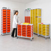 Science Bench Height Treble Trolley with 18 Shallow Trays
