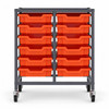 Science Bench Height Double Trolley with 12 Shallow Trays