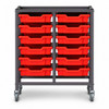 Science Bench Height Double Trolley with 12 Shallow Trays