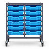 Science Bench Height Double Trolley with 12 Shallow Trays