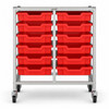 Science Bench Height Double Trolley with 12 Shallow Trays