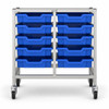 Science Bench Height Double Trolley with 12 Shallow Trays