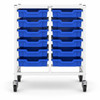 Science Bench Height Double Trolley with 12 Shallow Trays