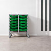 Science Bench Height Double Trolley with 12 Shallow Trays