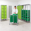 Science Bench Height Double Trolley with 12 Shallow Trays