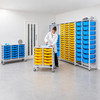 Science Bench Height Double Trolley with 12 Shallow Trays