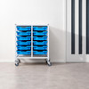 Science Bench Height Double Trolley with 12 Shallow Trays