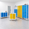 Science Bench Height Double Trolley with 12 Shallow Trays