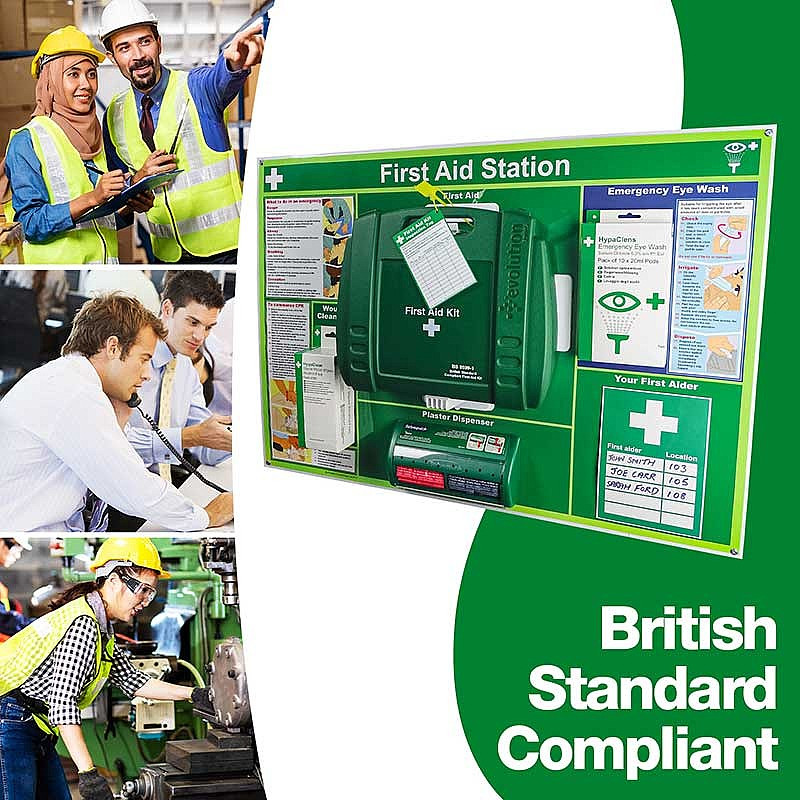 First Aid & Eye Wash Station Wall Mountable Includes Fully Stocked Kits