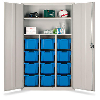 Risk Assessment Products Tray Storage Teachers Cupboard (4 colours) - 12 Extra Deep Trays 1830x1120x457mm 