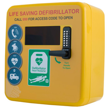 Outdoor Defibrillator Cabinet - Keypad Lock - Heater and LED Light - Yellow