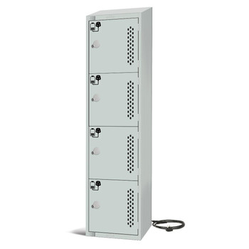 Four Door Tool Charging Locker – 1950/1800H × 450W × 500D, 3-Pin Socket, Key Lock, Sloping Top