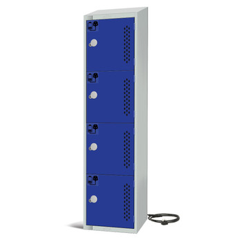 Four Door Tool Charging Locker – 1950/1800H × 450W × 500D, 3-Pin Socket, Key Lock, Sloping Top