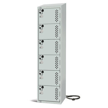 Six Door Tool Charging Locker – 1950/1800H × 450W × 500D, 3-Pin Socket, Key Locks, Sloping Top