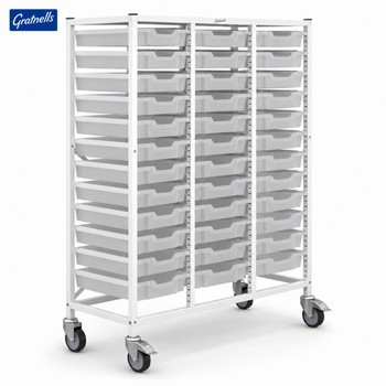 Medical Mid Treble Trolley with 39 Shallow Antimicrobial Trays