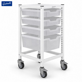 Medical Compact Single Trolley with 4 Shallow & 1 Deep Antimicrobial Trays