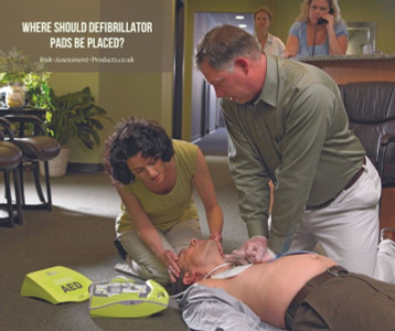 Where should defibrillator pads be placed?