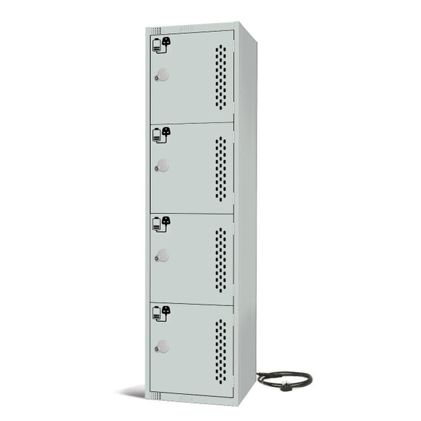 Four Door Tool Charging Locker – 1800H × 450W × 500D, 3-Pin Socket, Key Lock, Flat Top