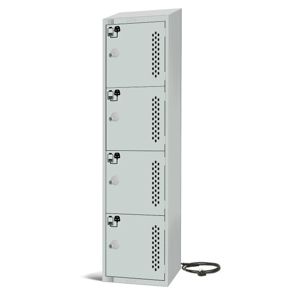 Four Door Tool Charging Locker – 1950/1800H × 450W × 500D, 3-Pin Socket, Key Lock, Sloping Top