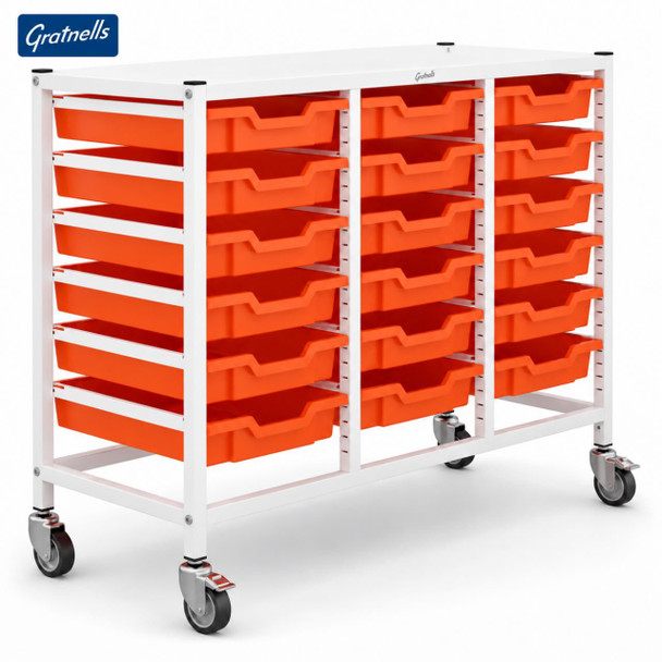 Science Bench Height Treble Trolley with 18 Shallow Trays