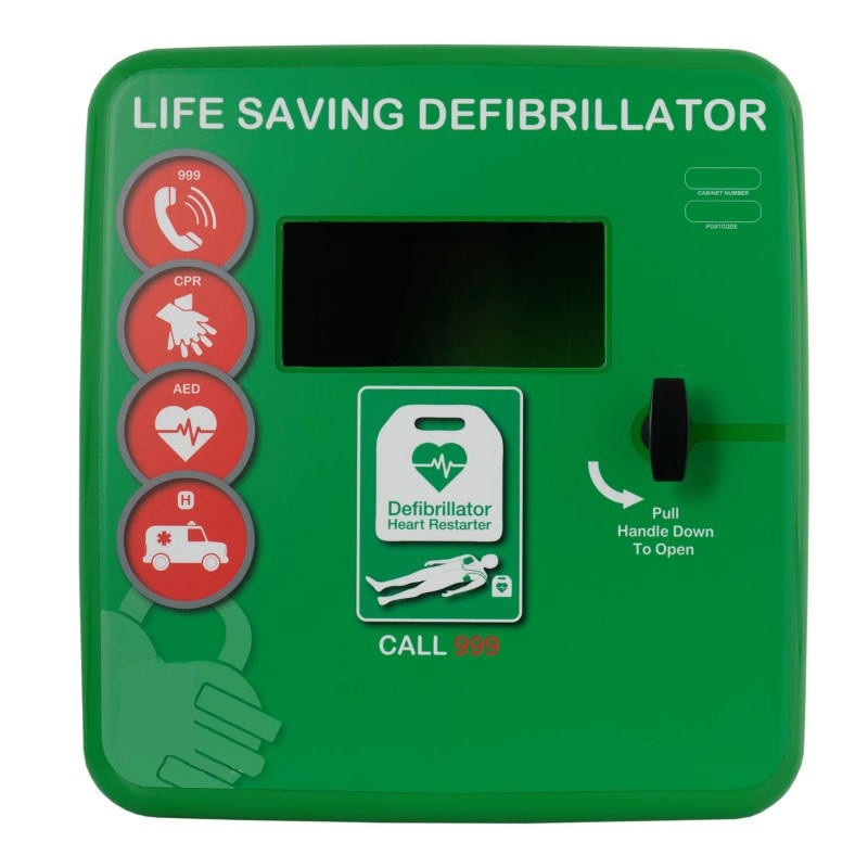 Outdoor Defibrillator Unlocked Heater and LED Light Green