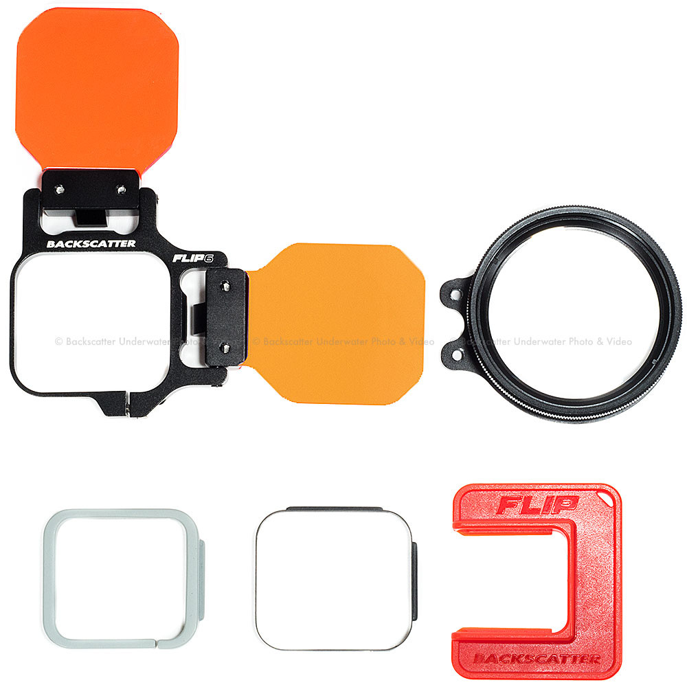 FLIP FILTERS Flip6 Pro Filters and +15 MacroMate Mini Lens Set for GoPro® Components. Shown with Camrea. Camera NOT Included