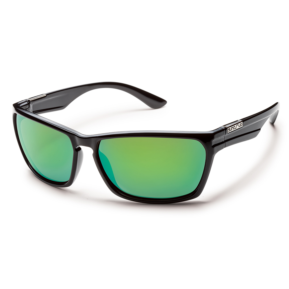 Suncloud Cutout Polarized Sunglasses - Black Frame with Green Mirror Lenses