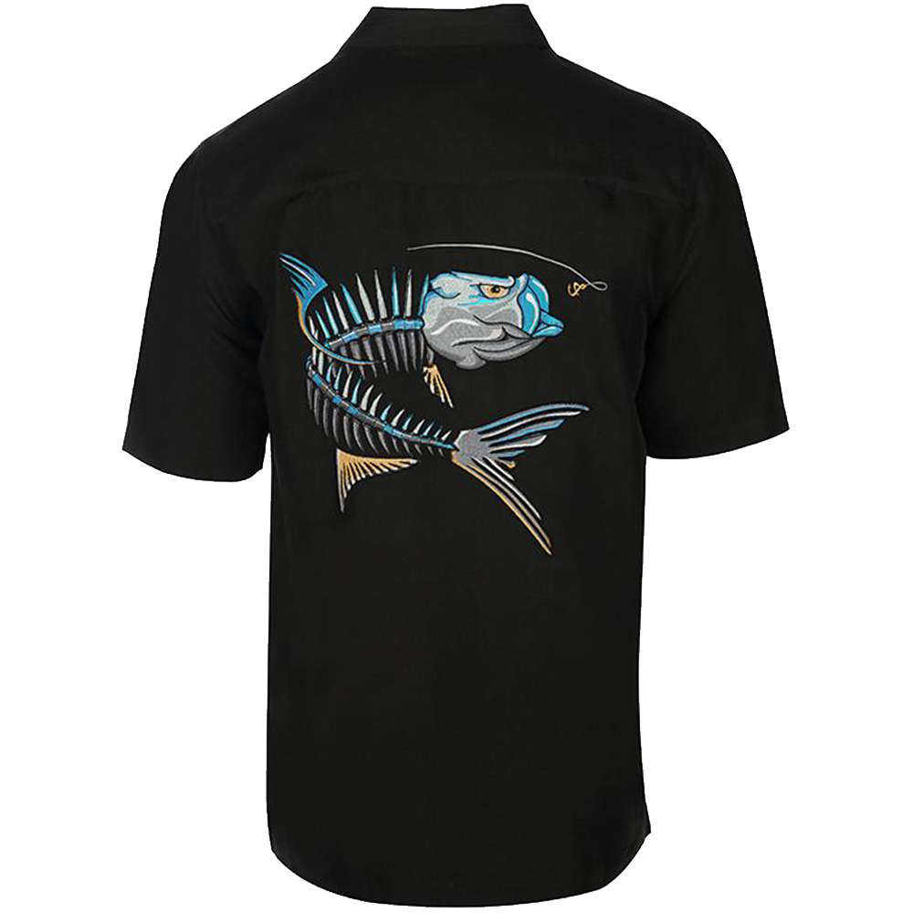 Hook & Tackle Men’s Tarpon Action Bones Short-Sleeve Fishing Shirt - Black 