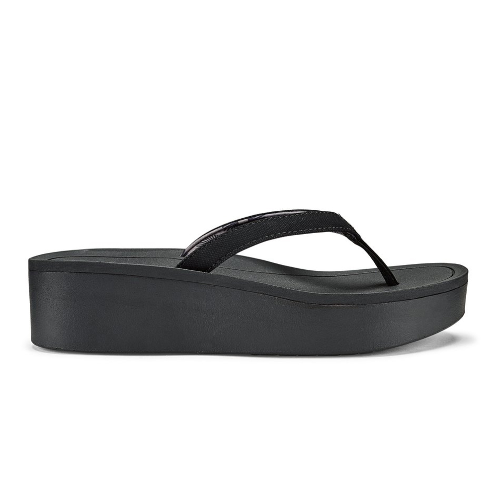 OluKai Pi’o Lua Sandals Side - Black/Black