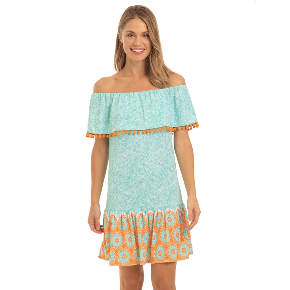  Cabana Life Off the Shoulder Dress - Aqua Citrus