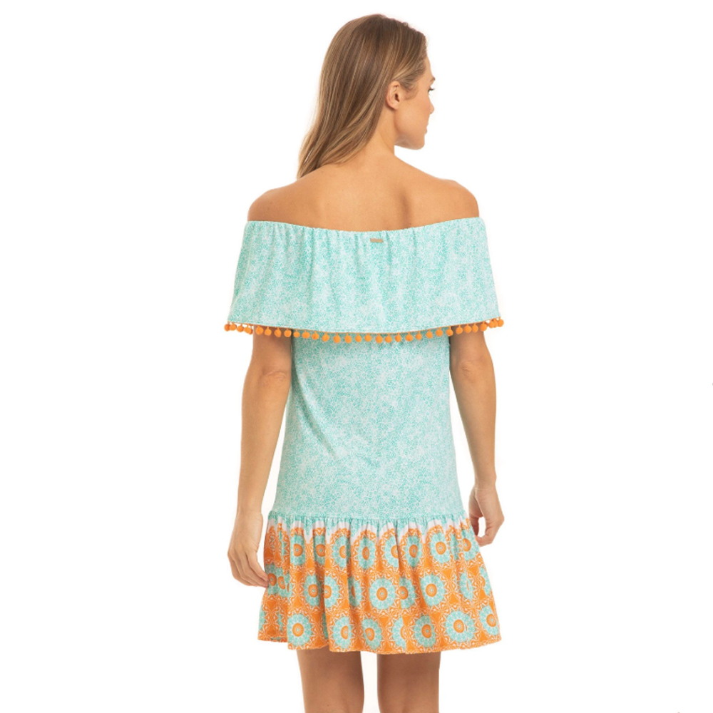  Cabana Life Off the Shoulder Dress - Aqua Citrus