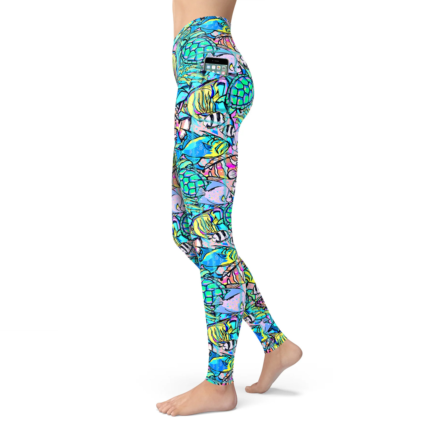Spacefish Army Eco-Friendly Leggings (Women’s)- Neon fish frenzy