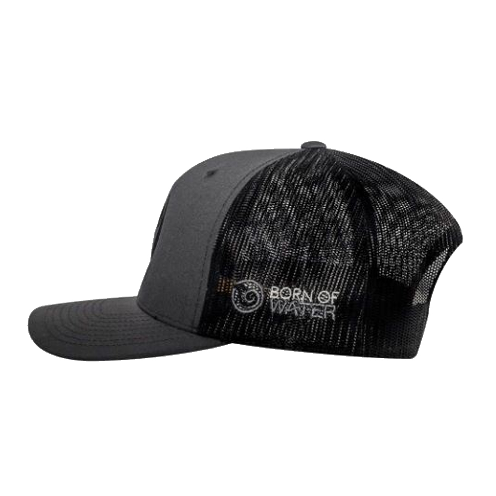 Born of Water Circling Hammerhead Shark Trucker Hat Side - Charcoal/Black