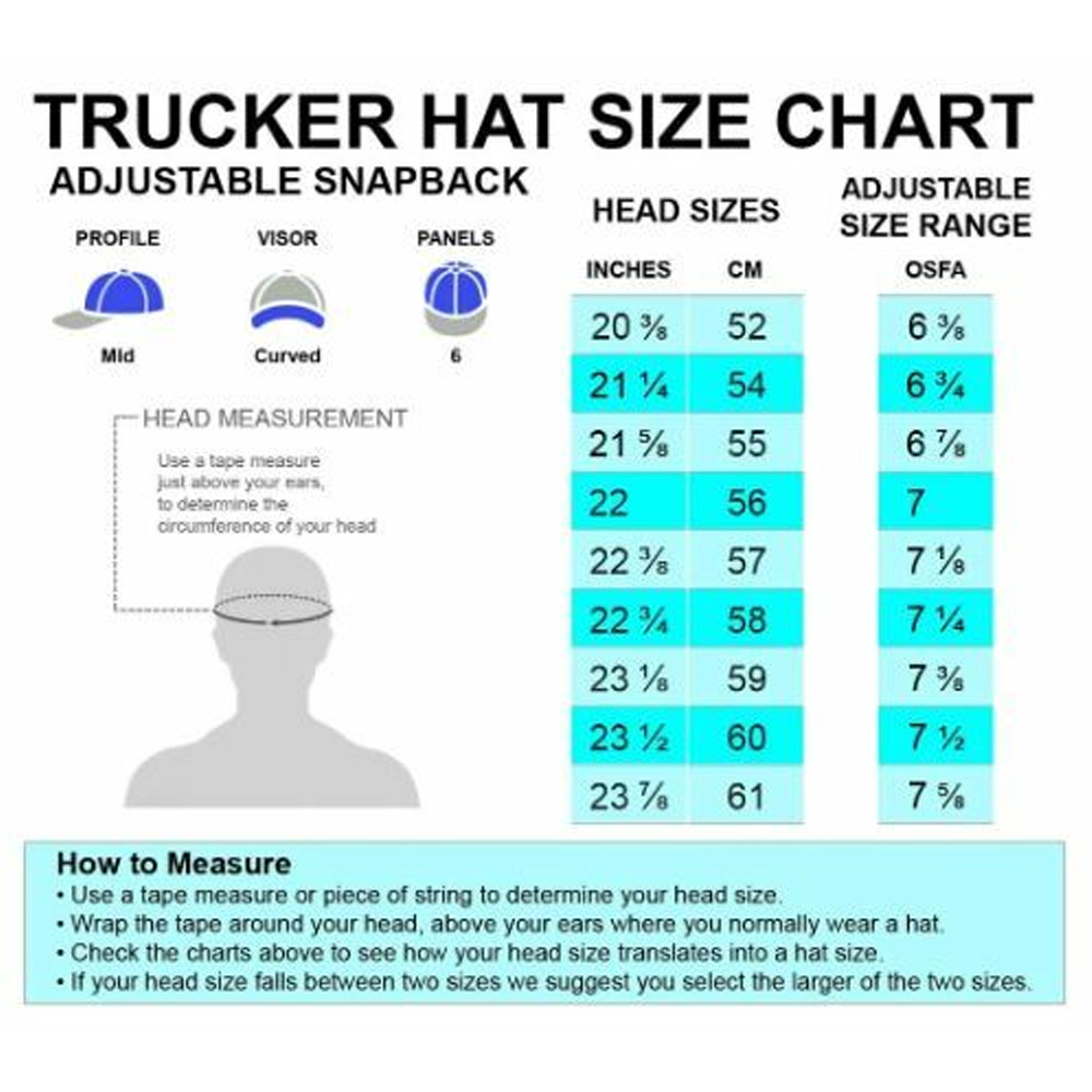 Speared Bullseye Trucker Hat Size Chart