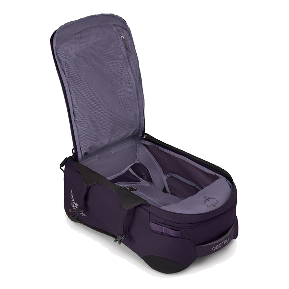 Osprey Fairview Wheeled Travel Pack Carry-on 36 Open - Amulet Purple