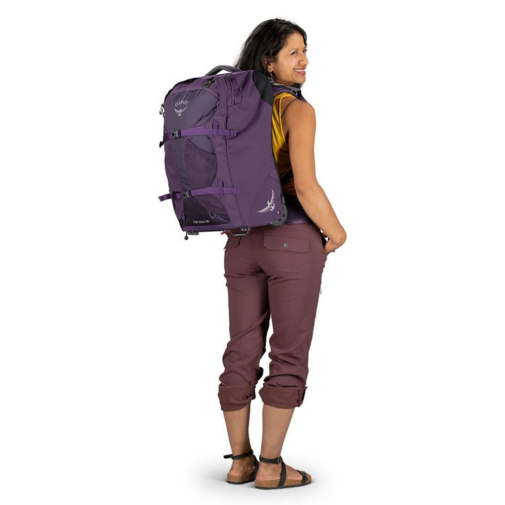 Osprey Fairview Wheeled Travel Pack Carry-on 36 Lifestyle on Woman