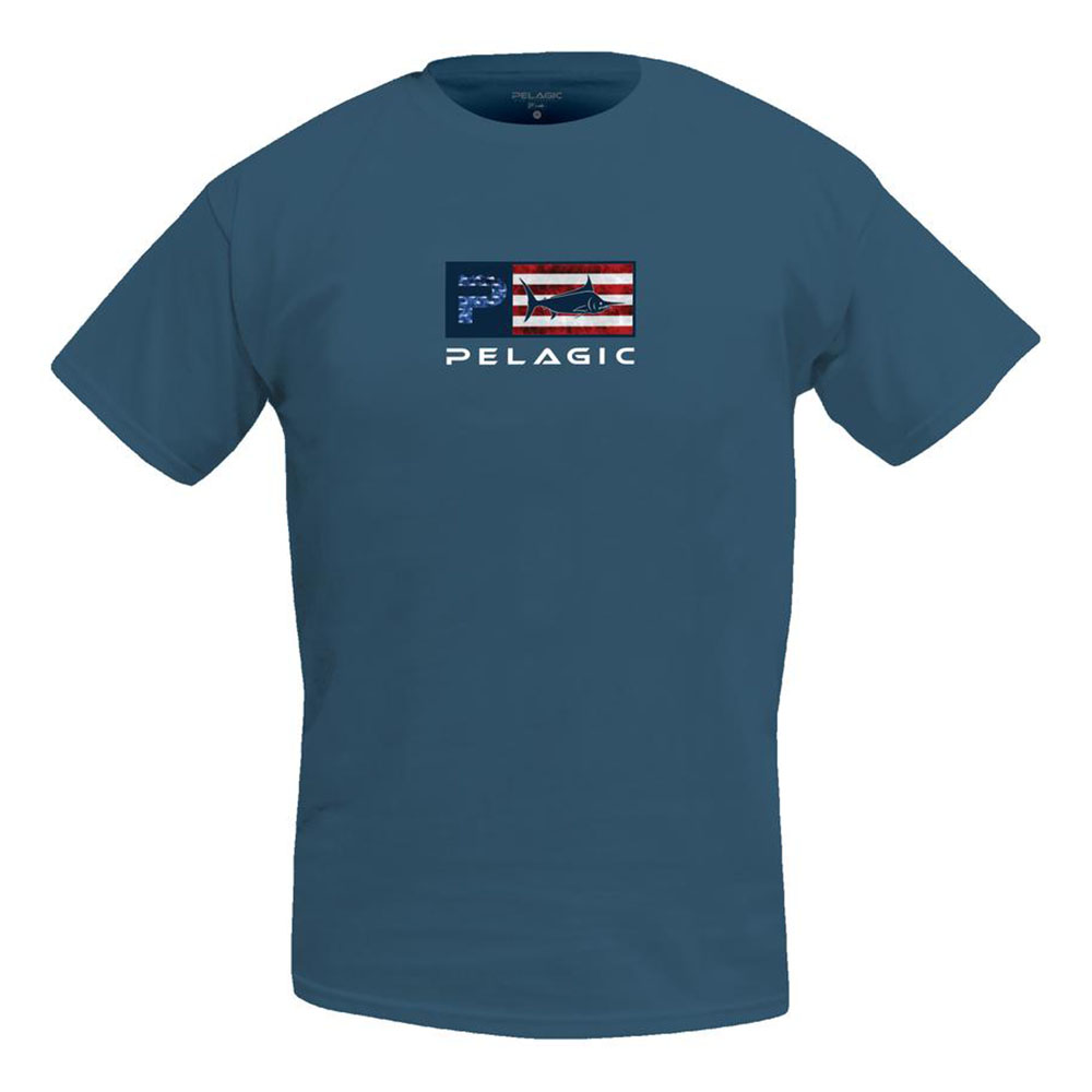 Pelagic Deluxe Americamo Premium T-Shirt Front - Smokey Blue