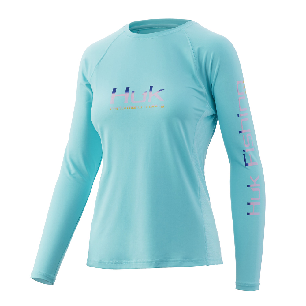 Huk Script Pursuit Long Sleeve Performance Top (Women's) Front - Blue Radiance