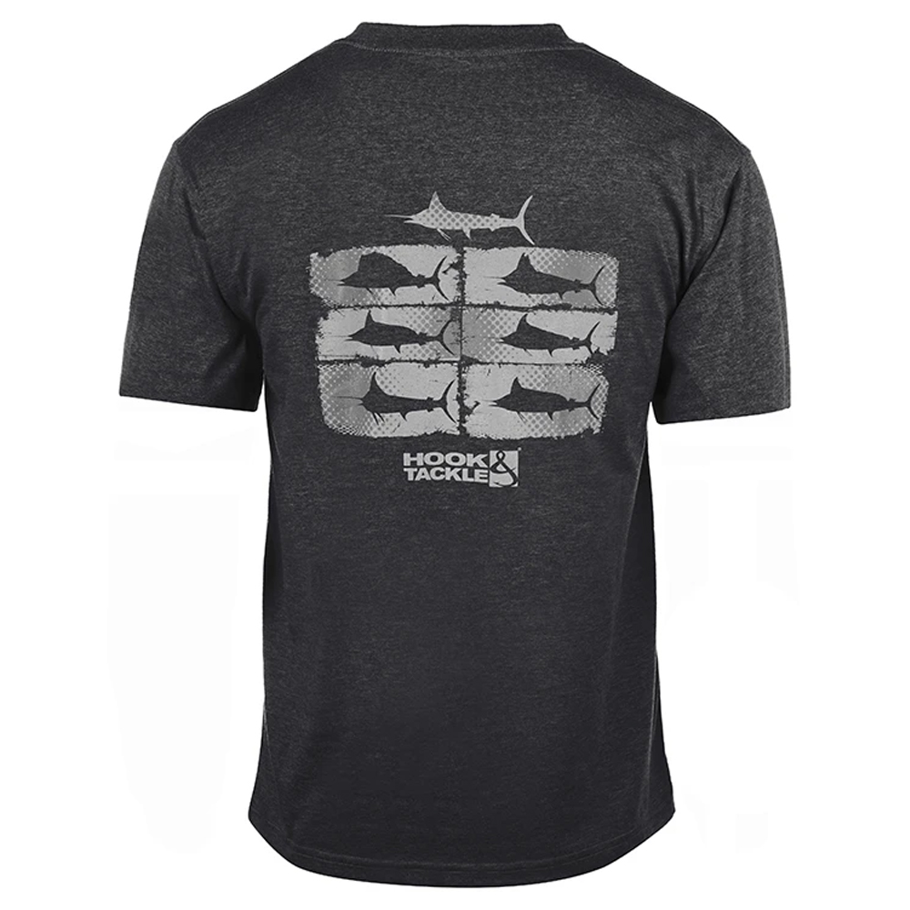 Hook & Tackle Billfish Collage Short Sleeve Performance Shirt - Charcoal Heather