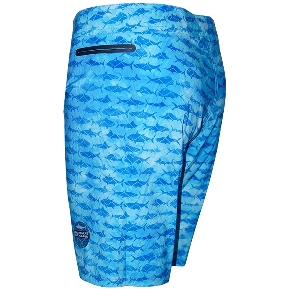 Hook & Tackle Gamefish Camo Boardshorts Left Side - Blue Mist