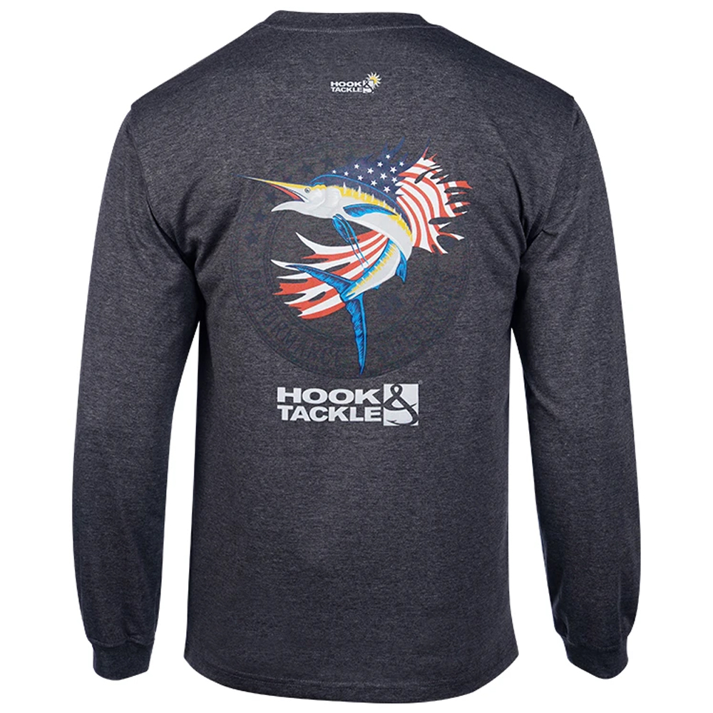 Hook & Tackle Patriot Sailfish Long Sleeve T-Shirt (Men's) - Charcoal Heather