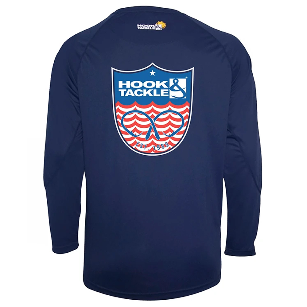 Hook & Tackle Wavy Shield Long Sleeve Performance Shirt (Men's) - Navy 