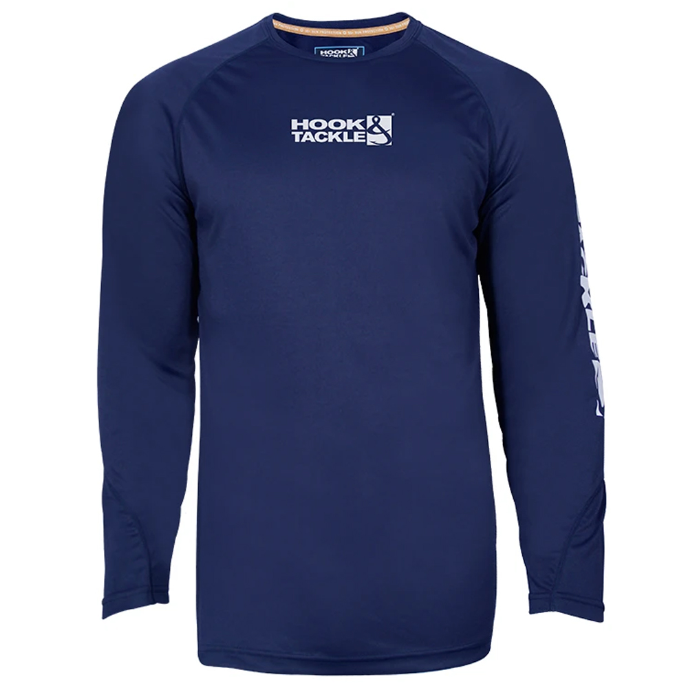 Hook & Tackle Wavy Shield Long Sleeve Performance Shirt (Men's) Front - Navy