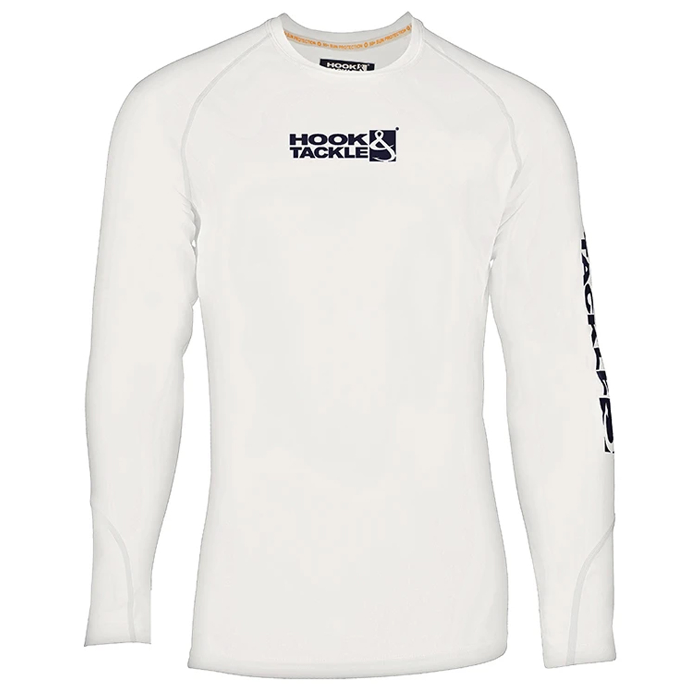 Hook & Tackle Wavy Shield Long Sleeve Performance Shirt (Men's) Front - White