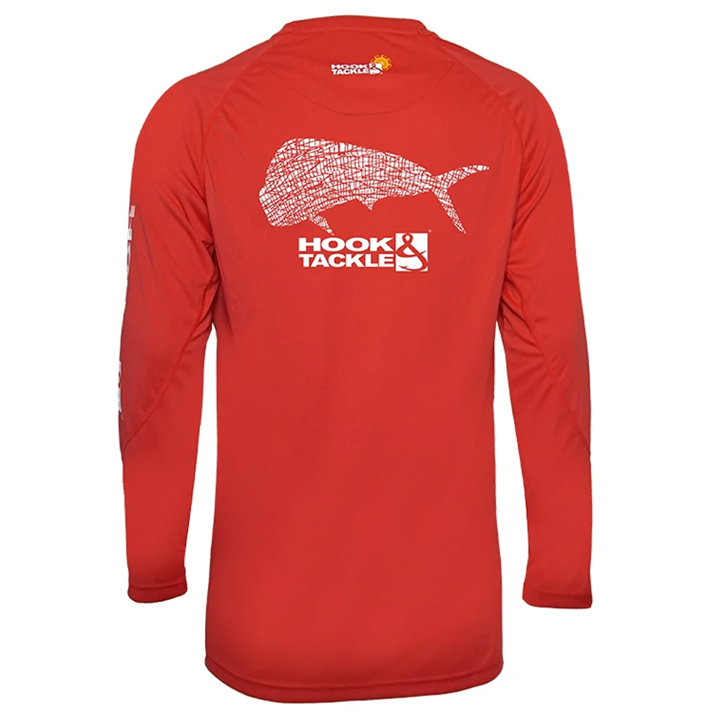 Hook & Tackle Dolphin Crosshatch Long Sleeve Performance Shirt (Men's) - Fire Island Red